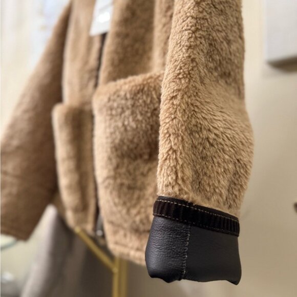 NWT Zara | ZW COLLECTION FAUX SHEARLING DOUBLE-FACED Tan Teddy Jacket for Women - Picture 12 of 13